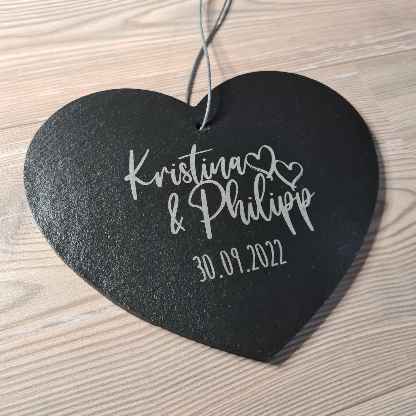 Schieferherz Hochzeit - Design 3 - personalisiert - Deisterwerke