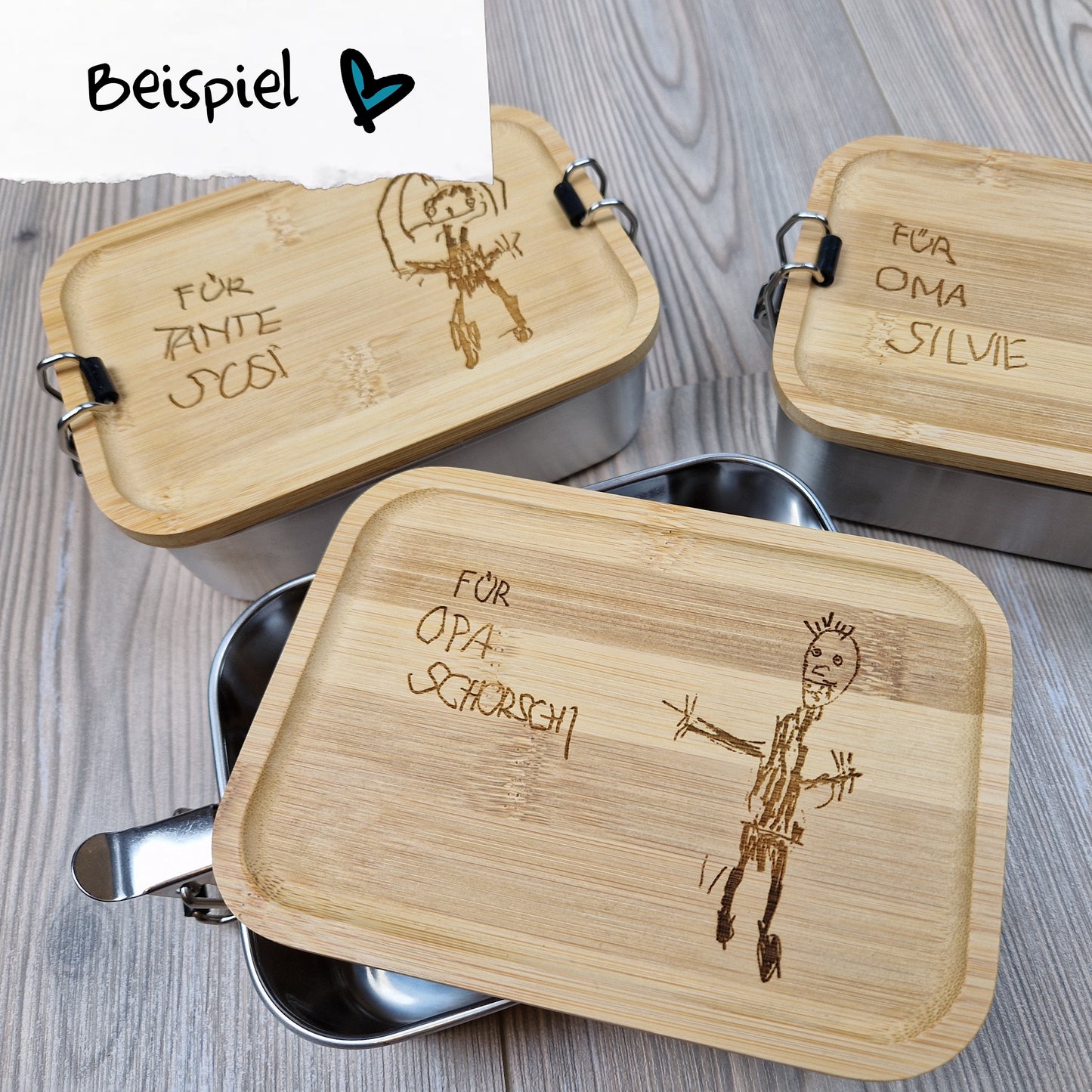 Brotdose personalisiert, Original Kinderzeichnung gravieren, Kinderkunstwerk, Kinder malen, Zeichnung verewigen, besonderes Geschenk, Beispiel