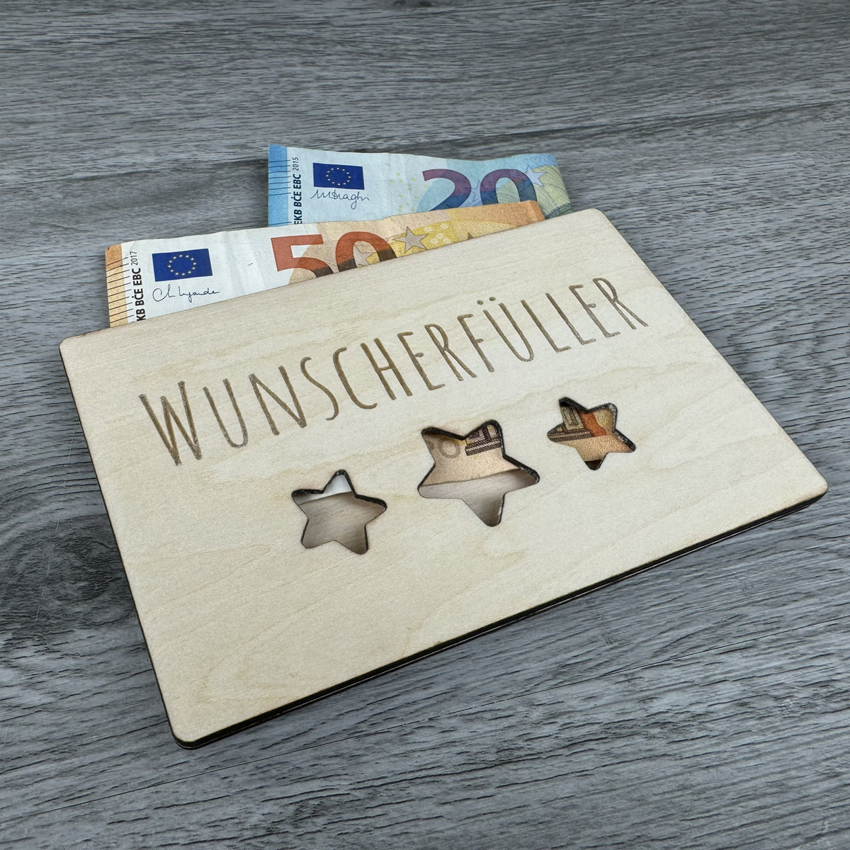Geldgeschenk aus Holz – Geschenkkarte zum Bestücken mit Geldscheinen
