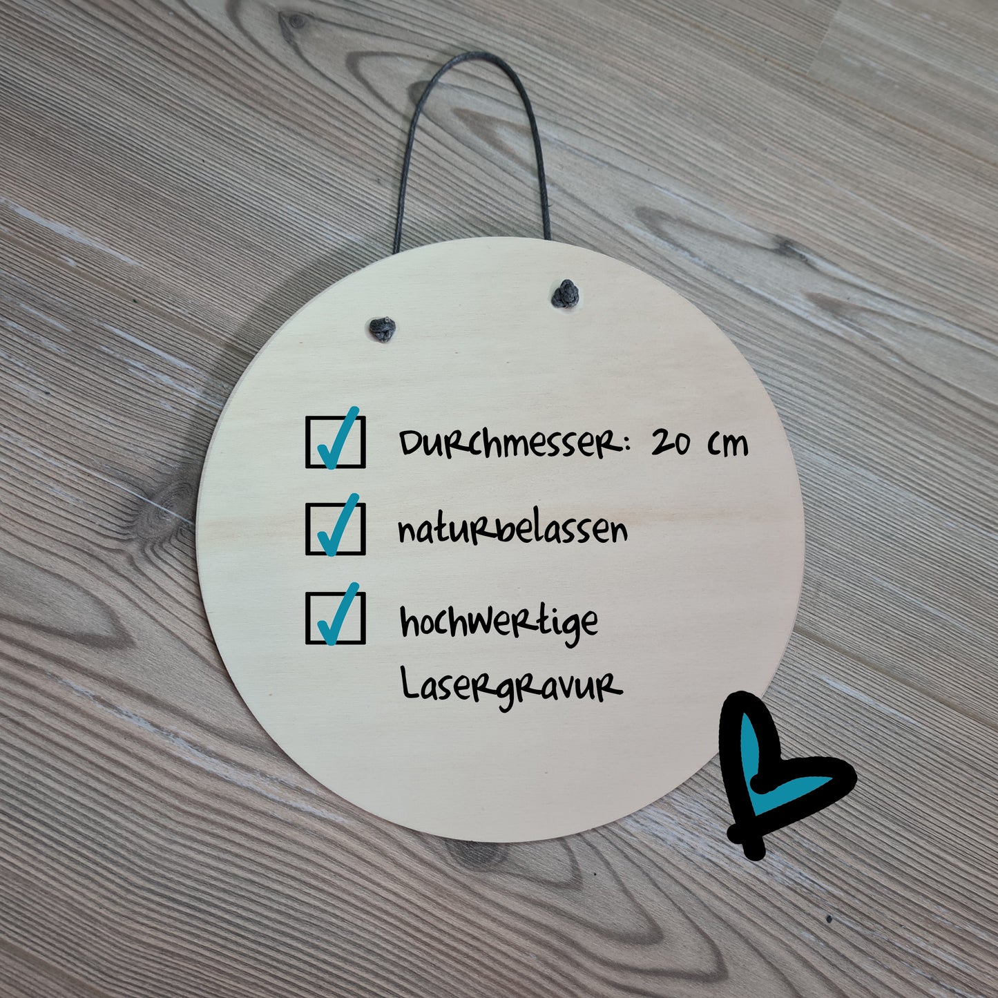 Holzschild Kinderkunstwerk, D: 20 cm - Kinderzeichnung im Original graviert - Deisterwerke