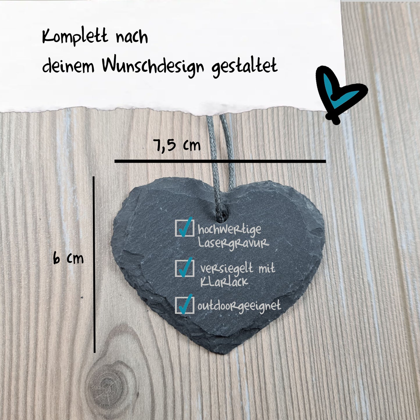 Schieferherz - mit Name, Text personalisiert - Deisterwerke
