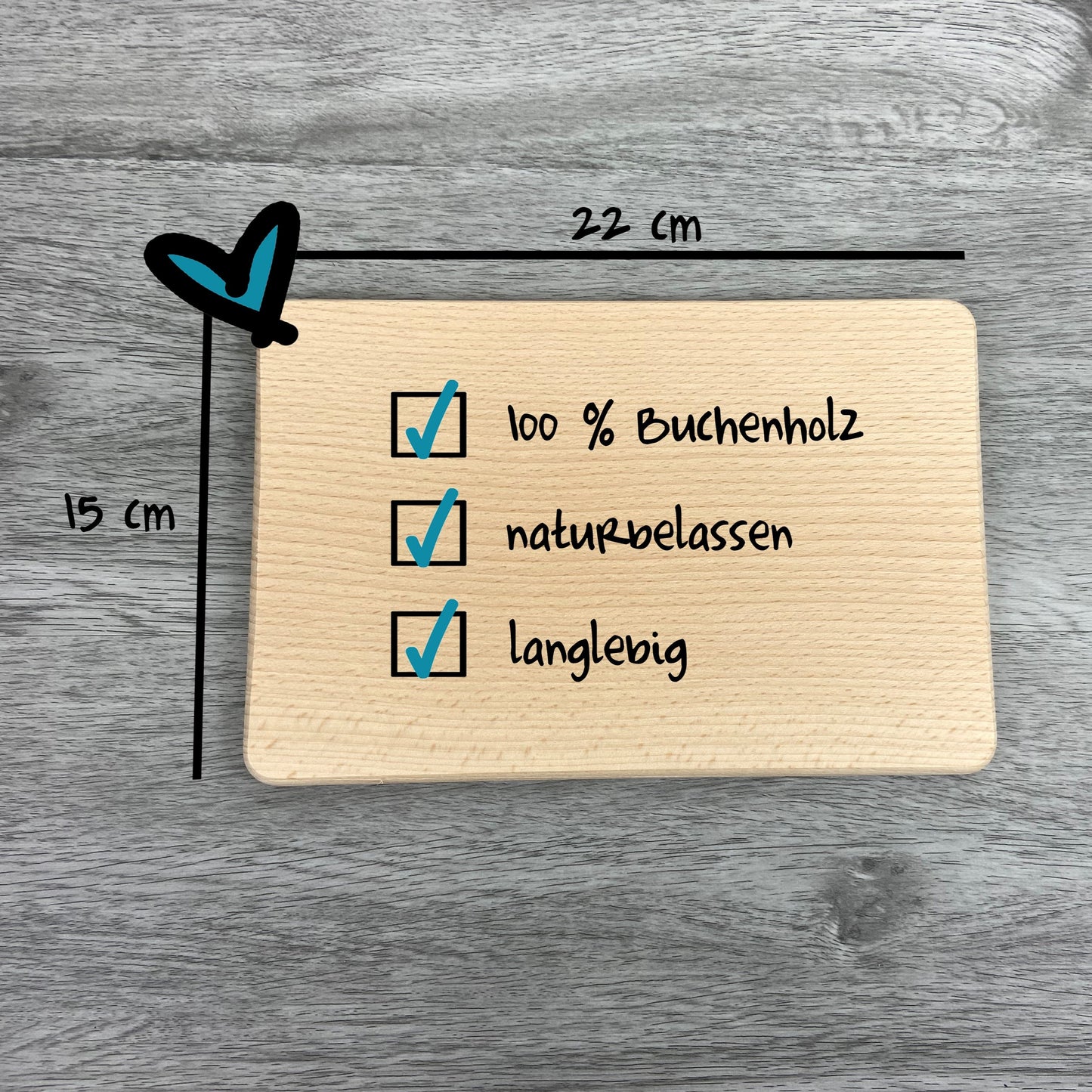 Eigenschaften Größe Brettchen aus Buchenholz von Deisterwerke, 22x15 cm, naturbelassen, langlebig