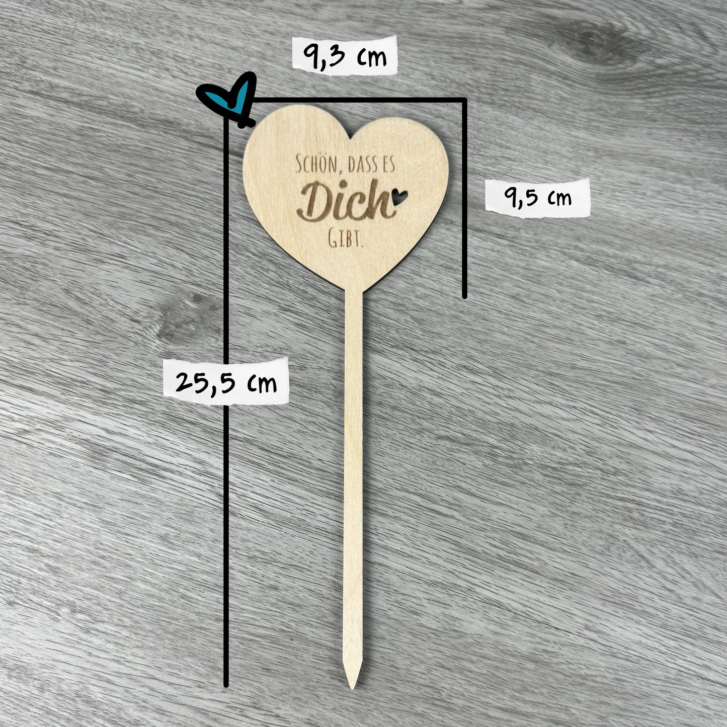 Größenangaben Blumenstecker in Herzform schön, dass es dich gibt - 25,5 cm x 9,3 cm