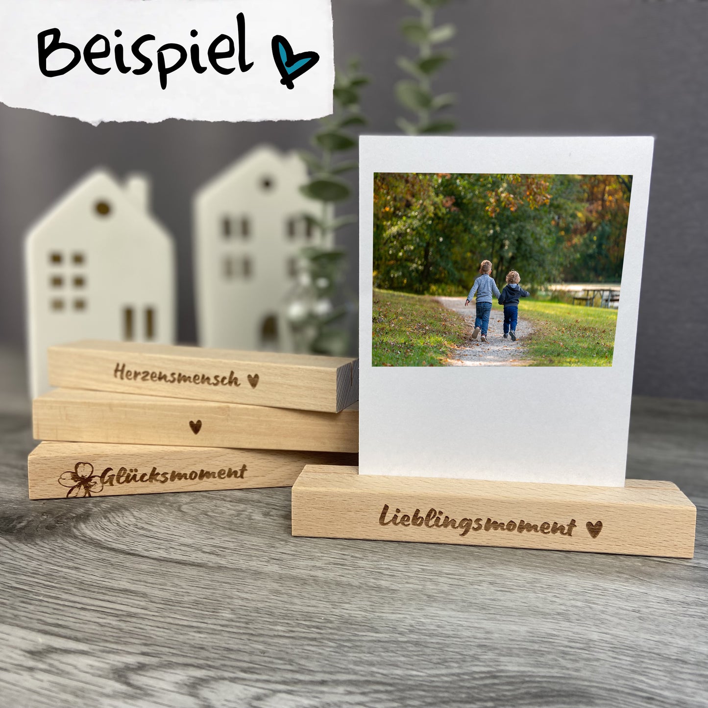Beispiele individuelle Gravur auf Holzsockel