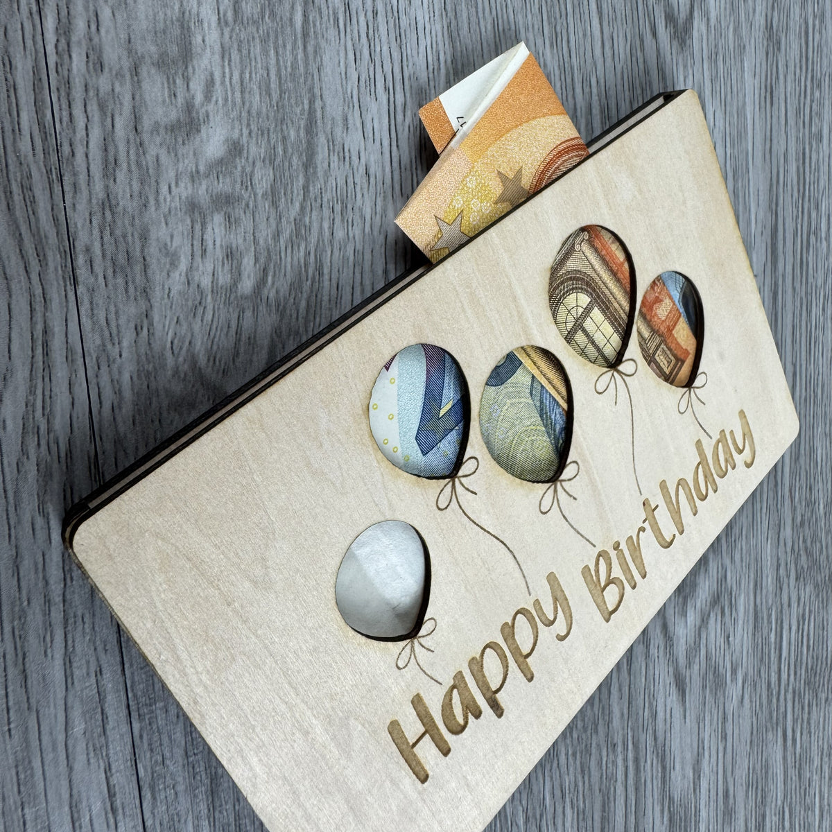 Geldgeschenk aus Holz – Geschenkkarte zum Bestücken mit Geldscheinen