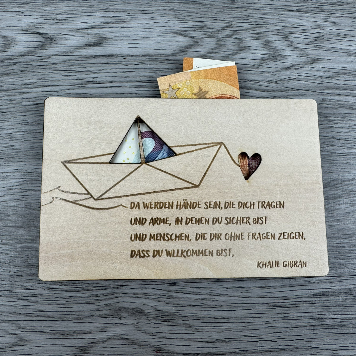 Geldgeschenk aus Holz – Geschenkkarte zum Bestücken mit Geldscheinen