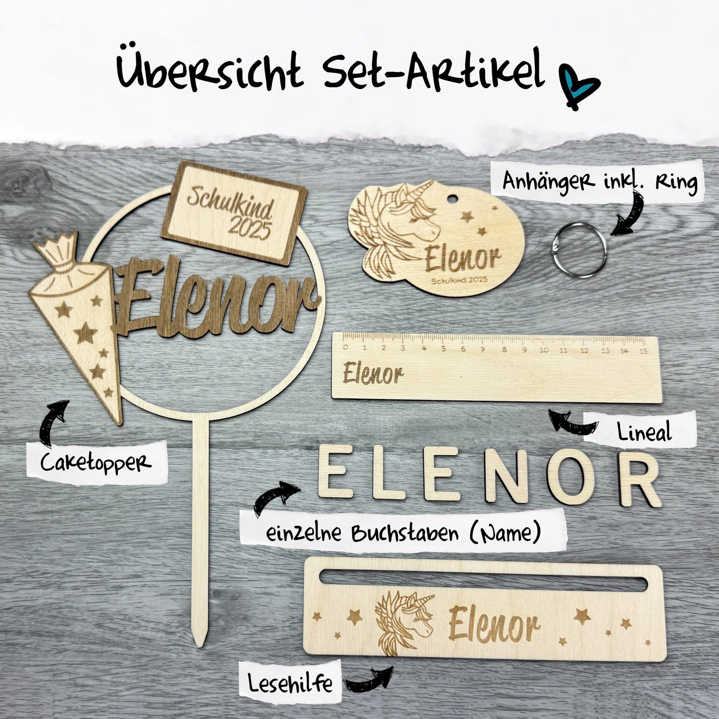 Set Einschulung - Schulkind 2025 - Einhorn, Sterne - Deisterwerke