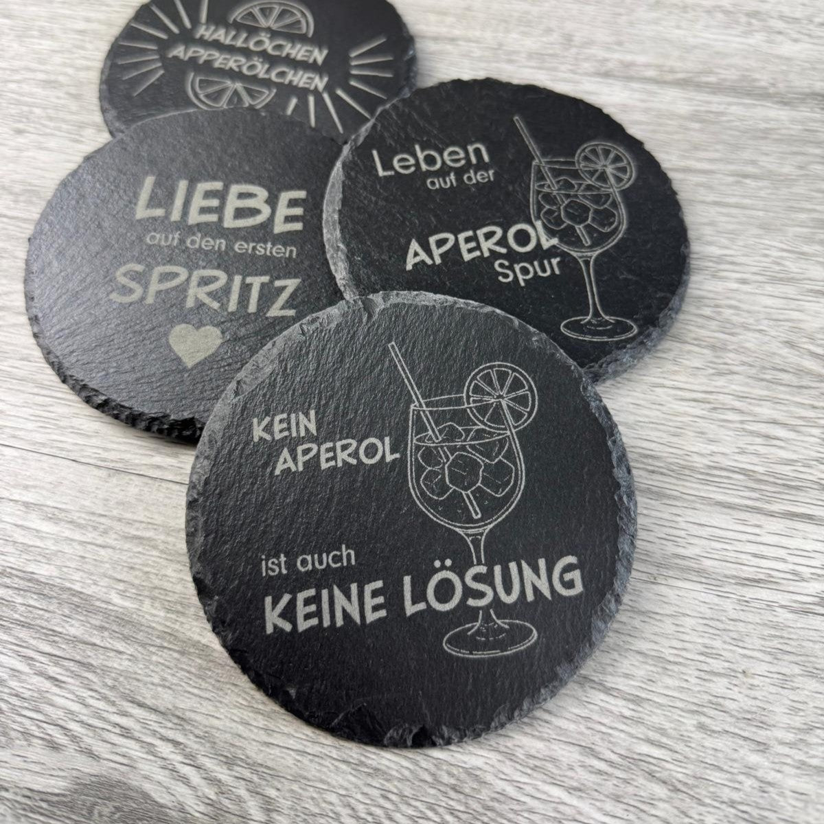 Geschenkidee für die beste Freundin - Aperol-Sprüche auf Schieferuntersetzern - Hallöchen Aperölchen, Liebe auf den ersten Spritz, Leben auf der Aperol-Spur, kein Aperol ist auch keine Lösung