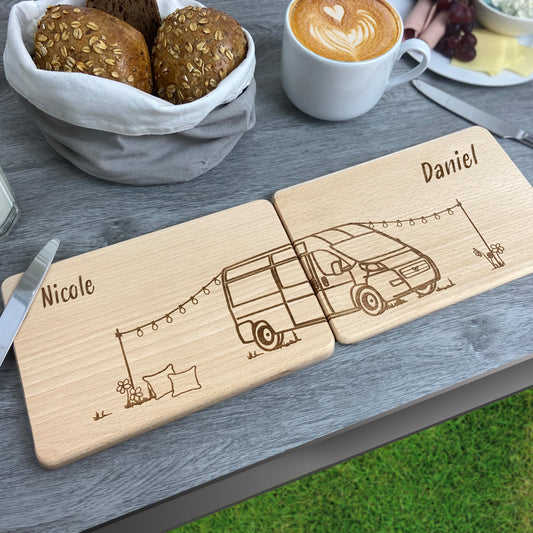 Partnerbrettchen 2er-Set Camper Van - für echte Campingfans - personalisiert mit Namen - Deisterwerke