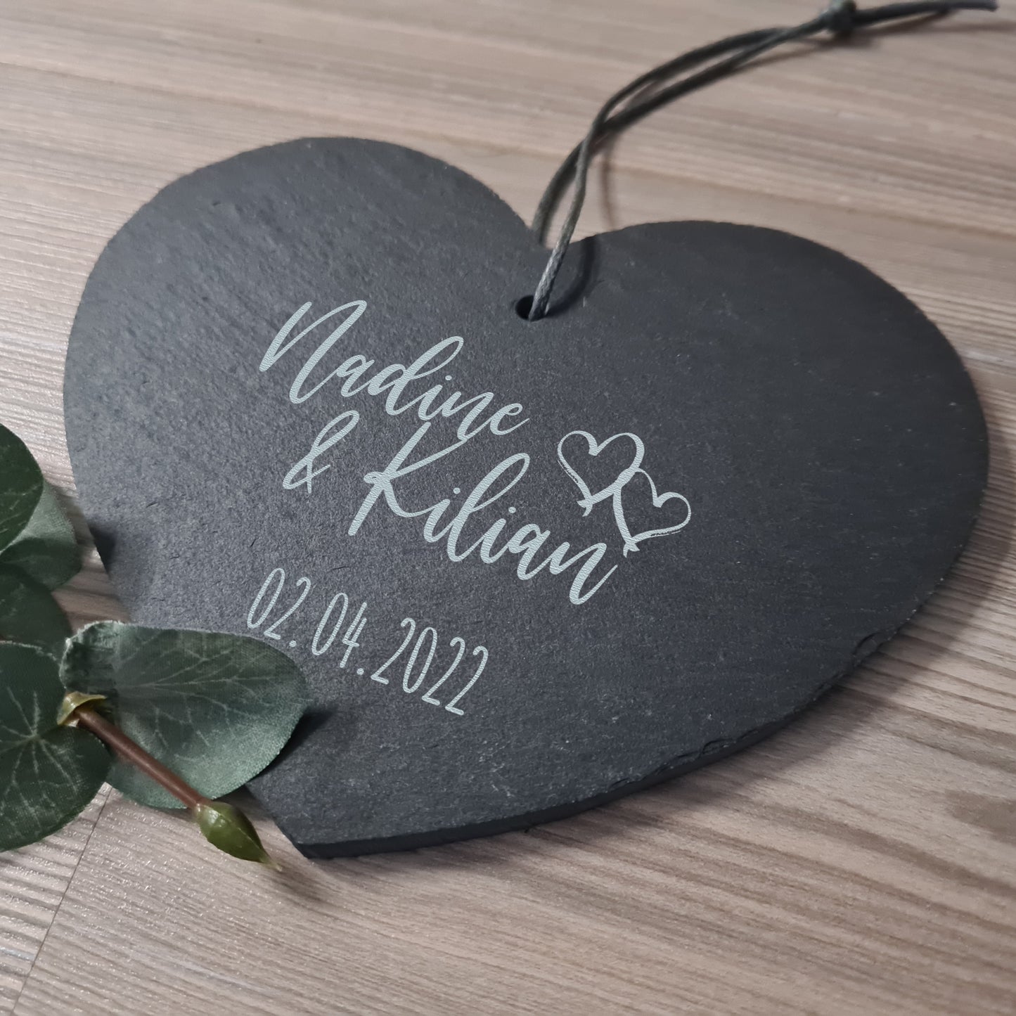 Schieferherz Hochzeit - Design 3 - personalisiert - Deisterwerke