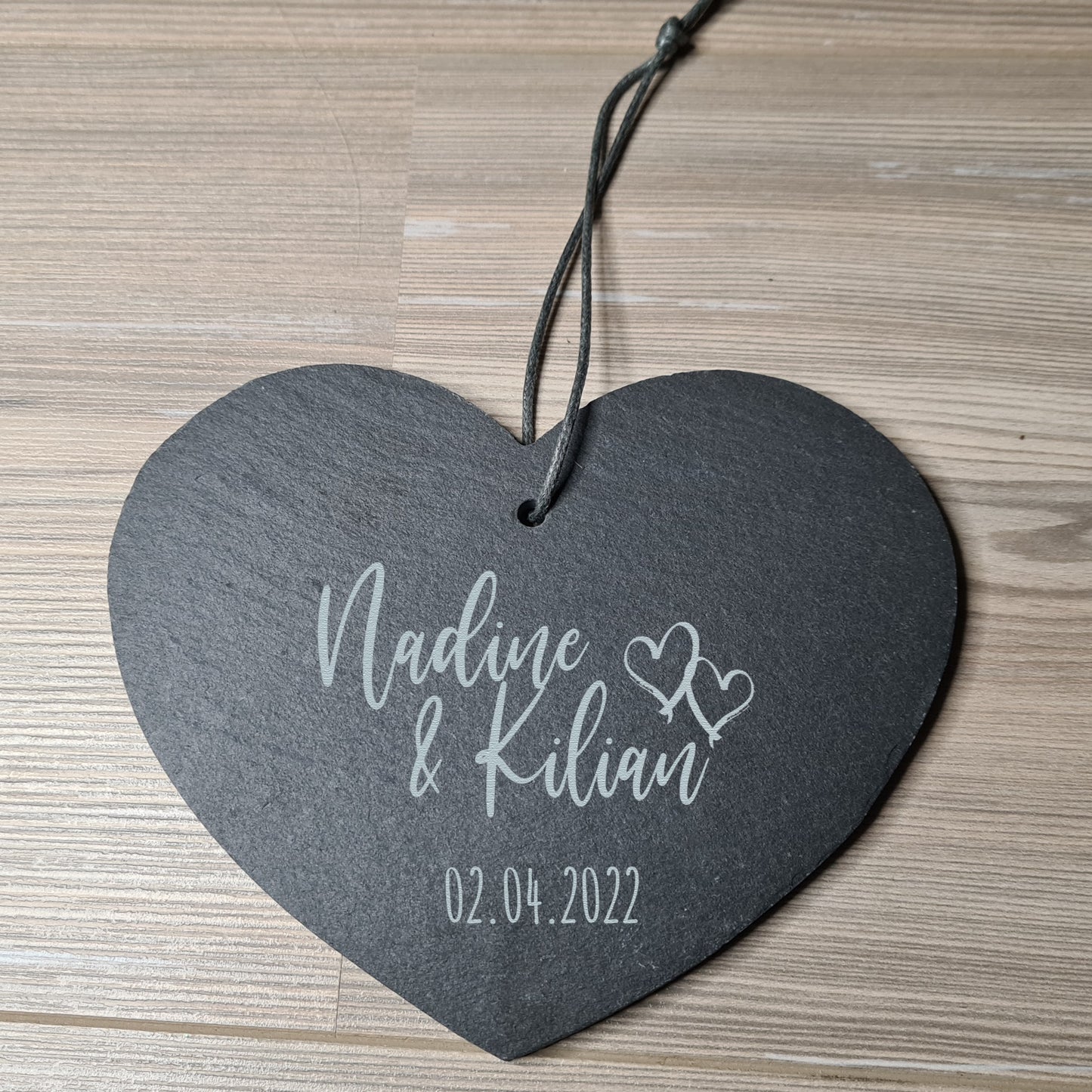 Schieferherz Hochzeit - Design 3 - personalisiert - Deisterwerke