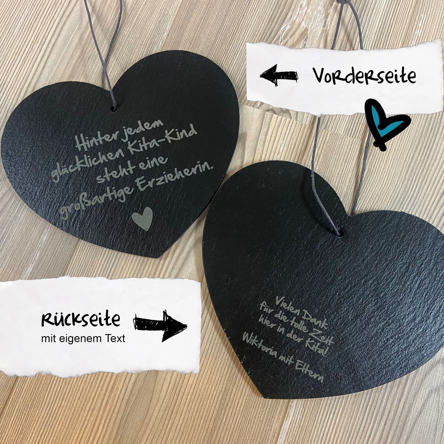 Schieferherz Kita Abschied - Danke sagen, Geschenk Erzieher/Erzieherin, Kindergarten, Abschlusskinder Gemeinschaftsgeschenk - Deisterwerke