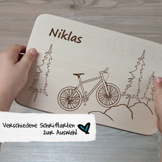 Brettchen "Mountainbike" - mit Name personalisiert - Deisterwerke