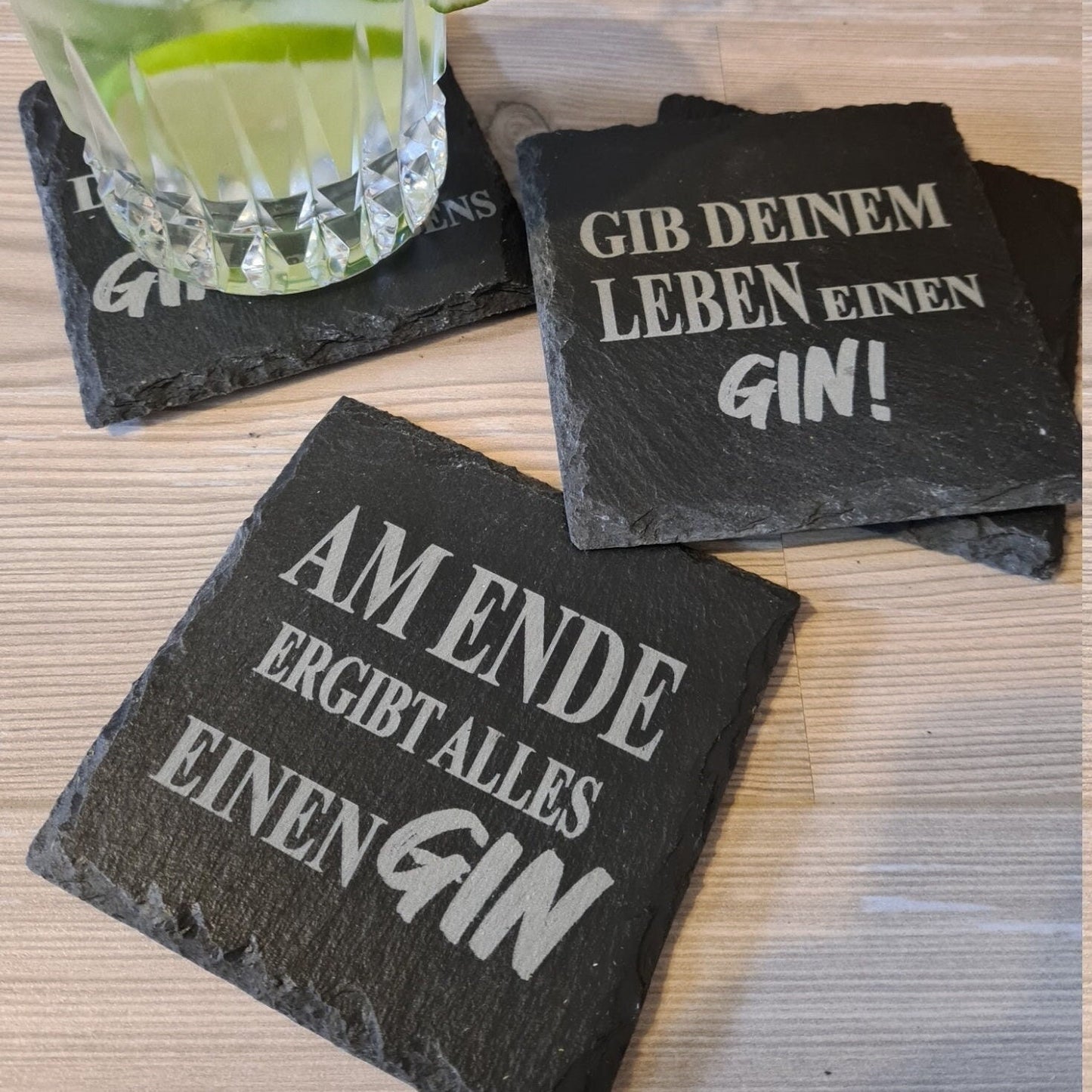 4er-Set - Untersetzer Schiefer - Gin-Sprüche - Deisterwerke
