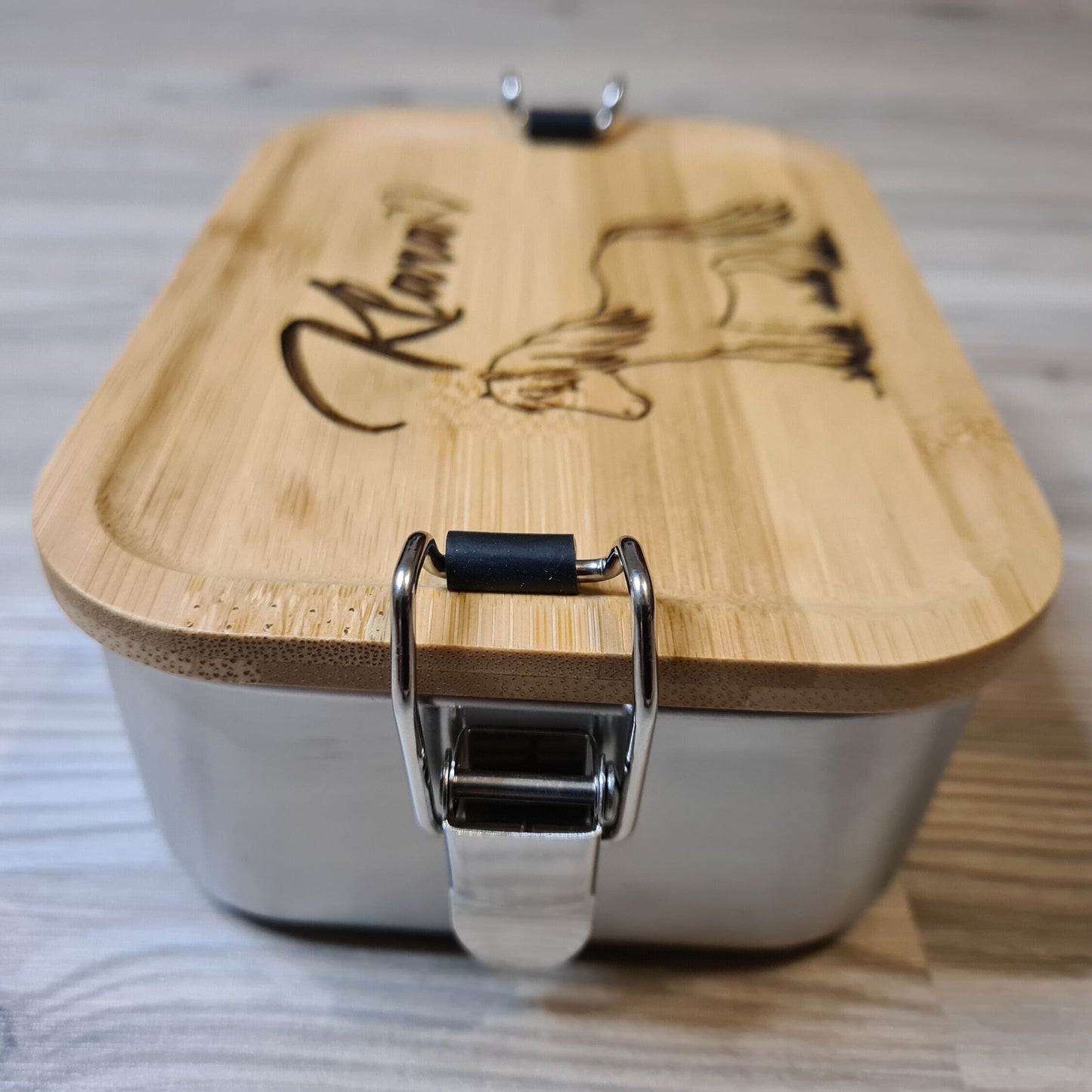 Lunchbox "Pony" - mit Name personalisiert - aus Edelstahl mit Bambusdeckel - Deisterwerke