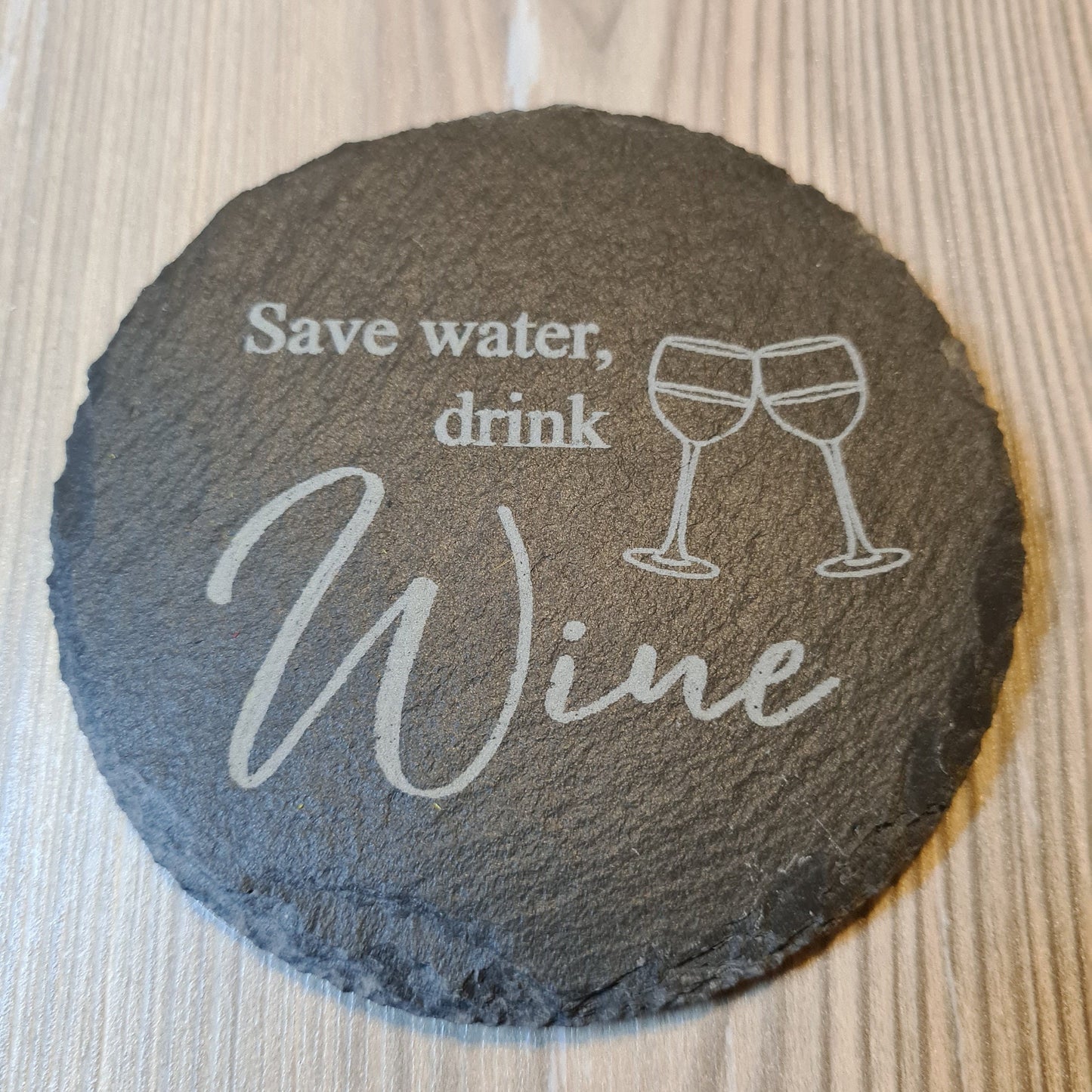 4er Set Schieferuntersetzer zum Thema Wein lustige Sprüche Geschenkidee Präsentkorb Gutschein für Weinprobe Geschenkidee für Weinliebhaber Detail 3