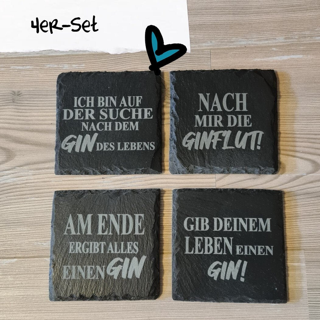 4er-Set - Untersetzer Schiefer - Gin-Sprüche - Deisterwerke