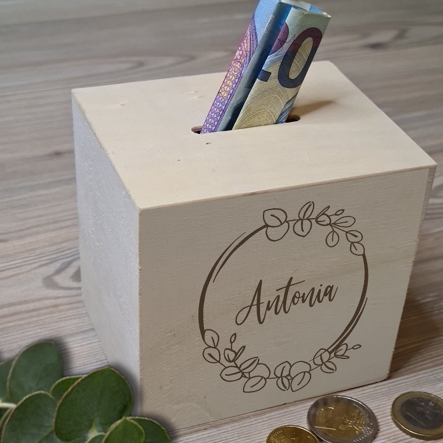 Spardose "Eucalyptus" - mit Name personalisiert - Deisterwerke
