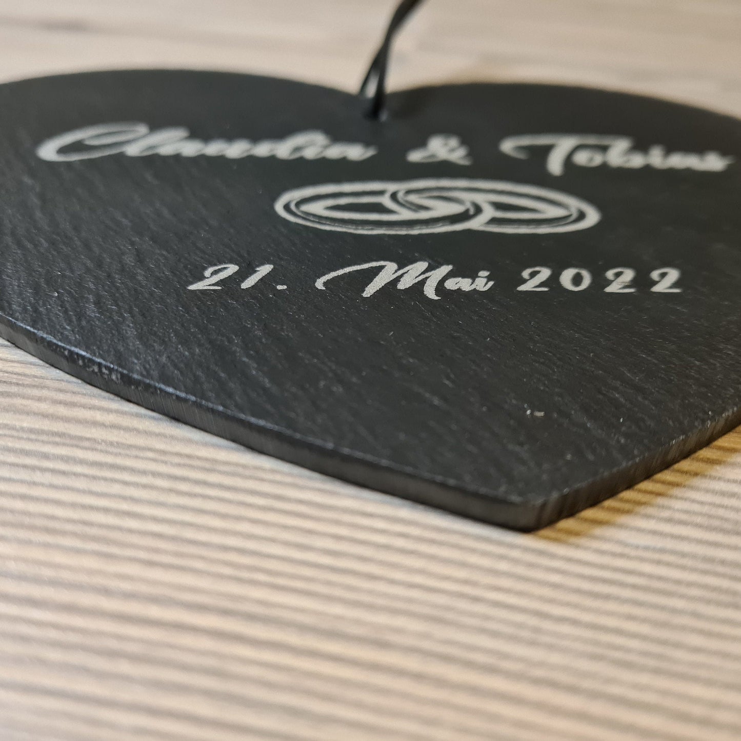 Schieferherz Hochzeit - Design 4 - personalisiert - Deisterwerke