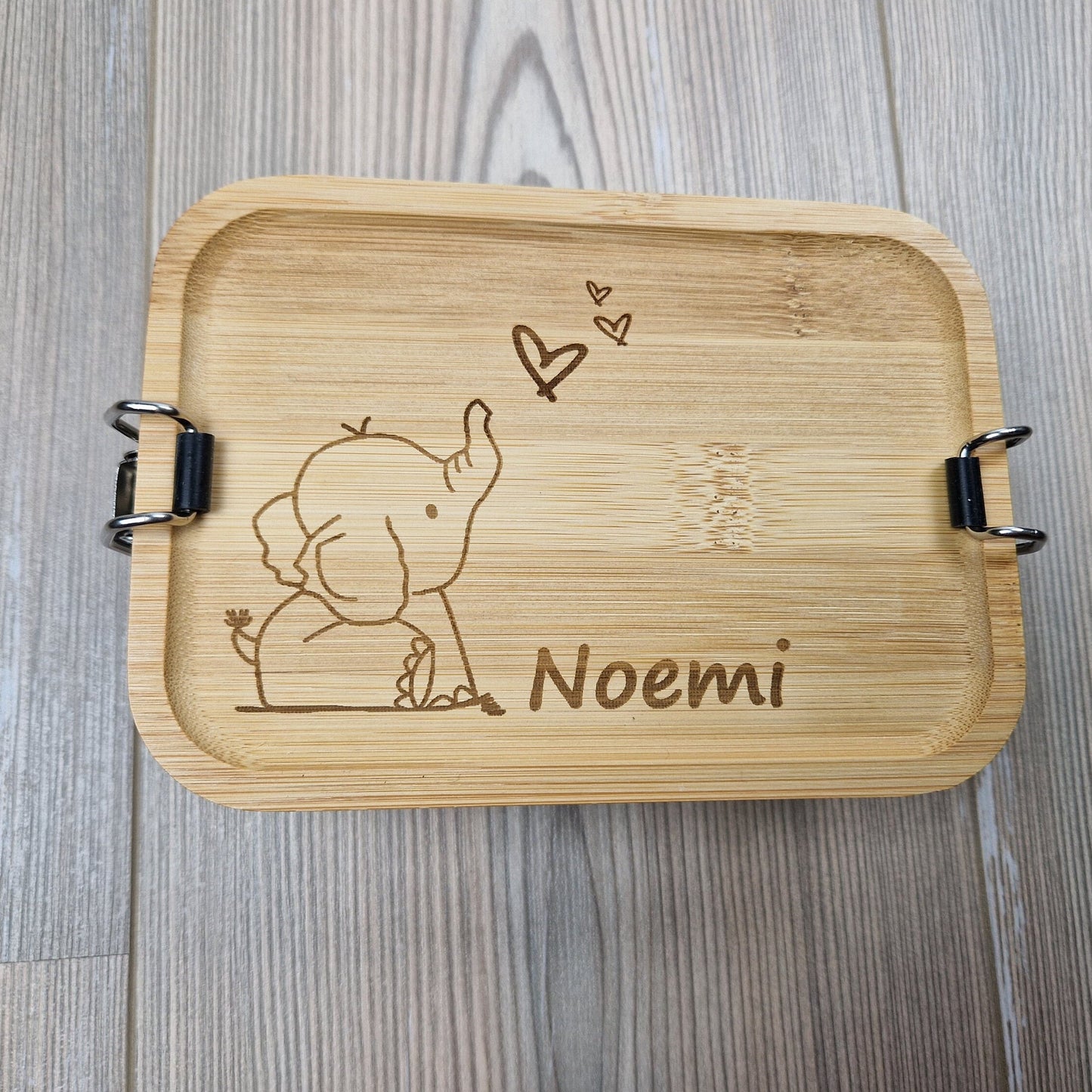 Lunchbox "Elefant" - mit Name personalisiert - aus Edelstahl mit Bambusdeckel - Deisterwerke