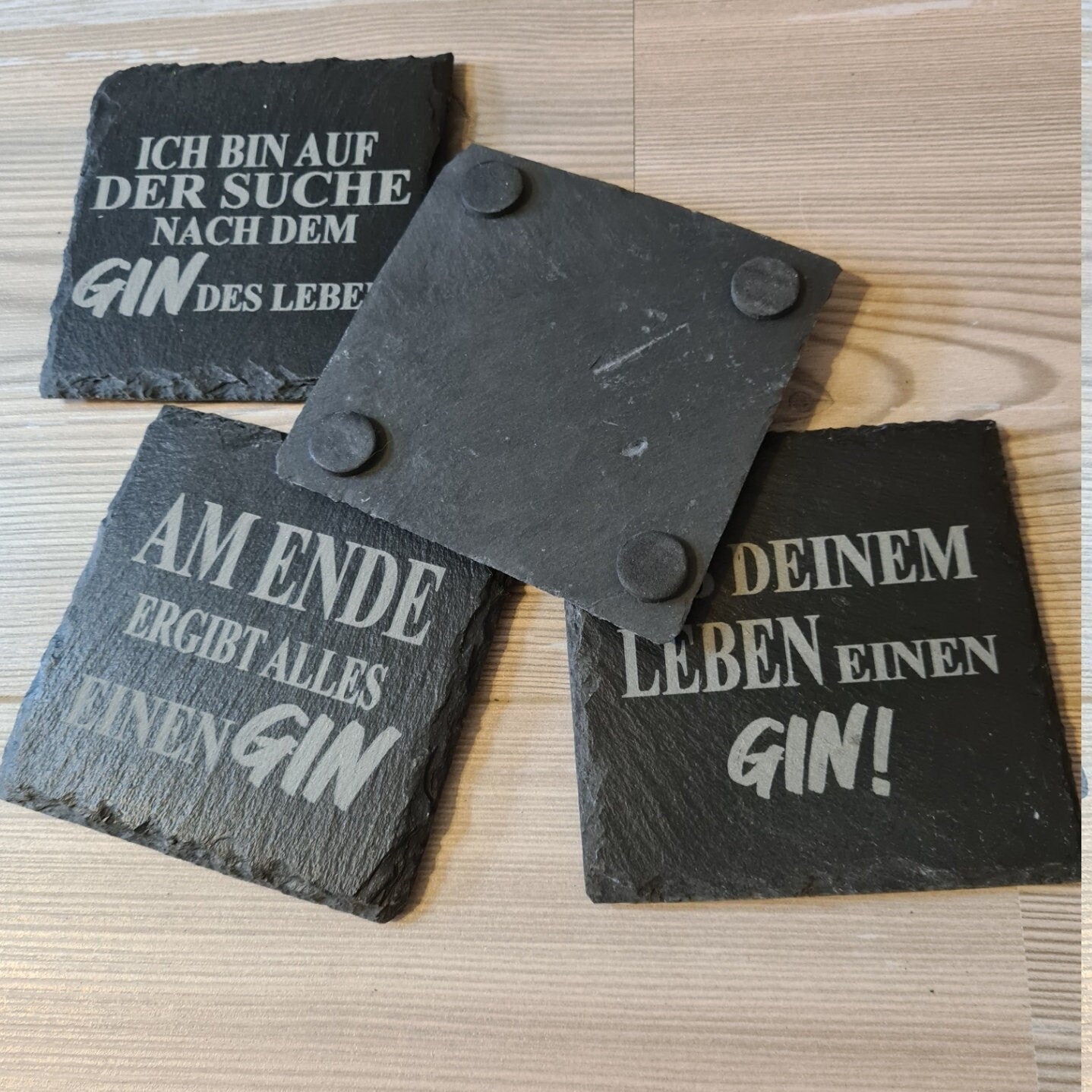 4er-Set - Untersetzer Schiefer - Gin-Sprüche - Deisterwerke