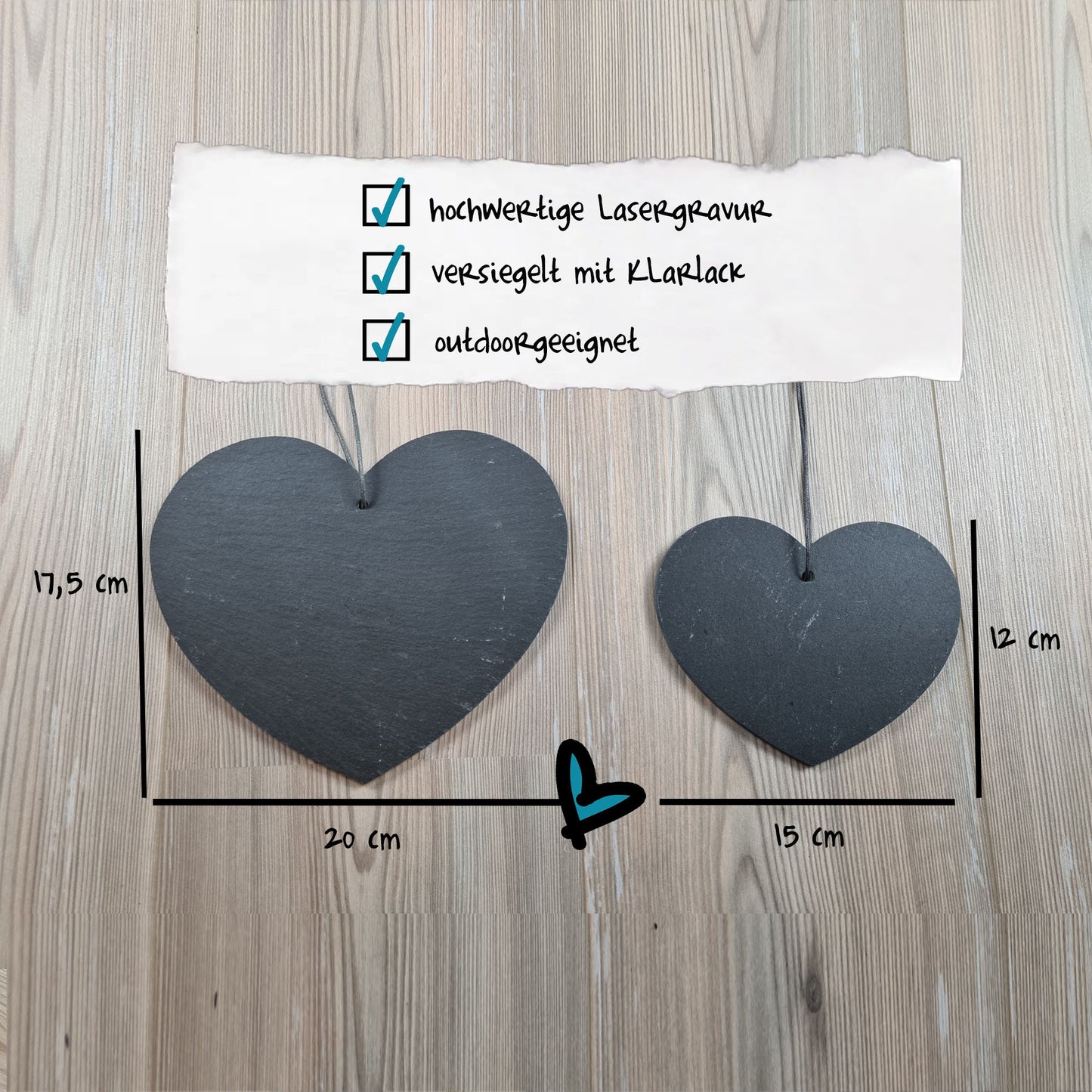 Schieferherz Hochzeit - Design 1 - personalisiert - Deisterwerke