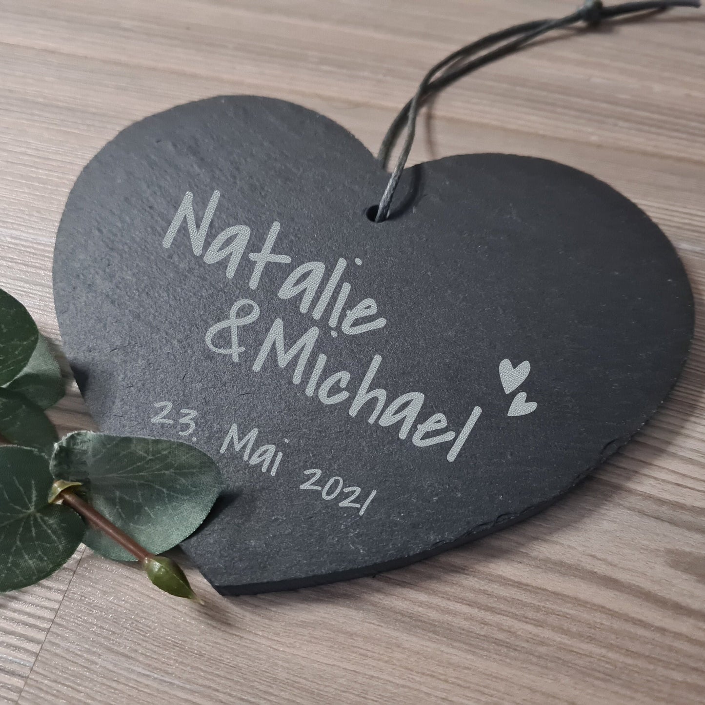 Schieferherz Hochzeit - Design 2 - personalisiert - Deisterwerke