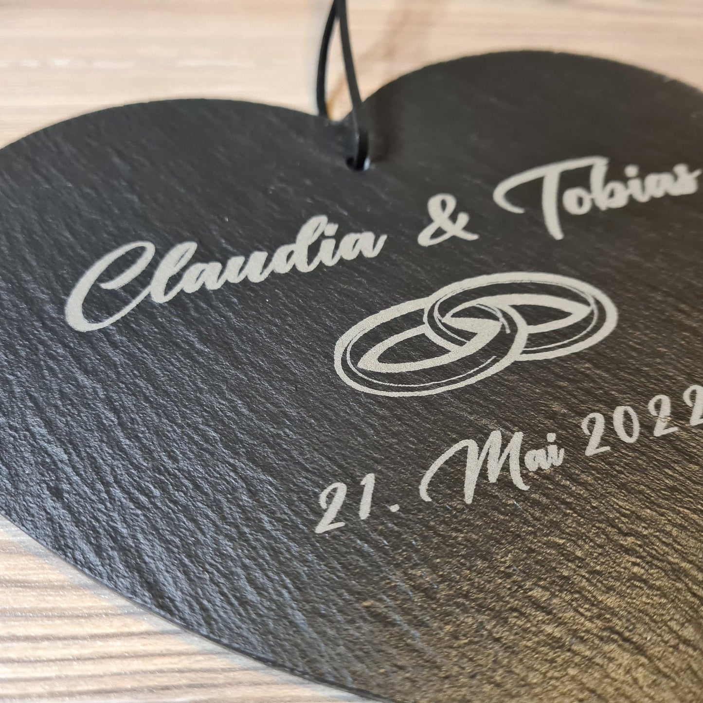Schieferherz Hochzeit - Design 4 - personalisiert - Deisterwerke