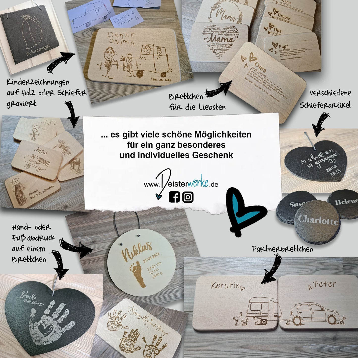 Schieferplatte Kinderkunstwerk, 16x26 cm - Kinderzeichnung im Original graviert - Deisterwerke