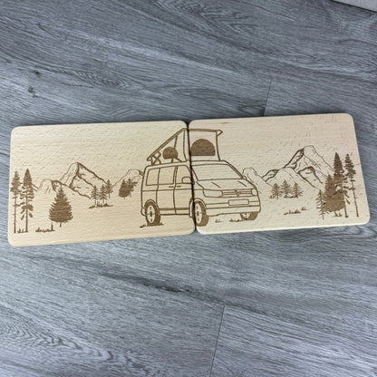 Partnerbrettchen 2er-Set Camper Van Dachzelt in den Bergen - für echte Campingfans - personalisiert mit Namen