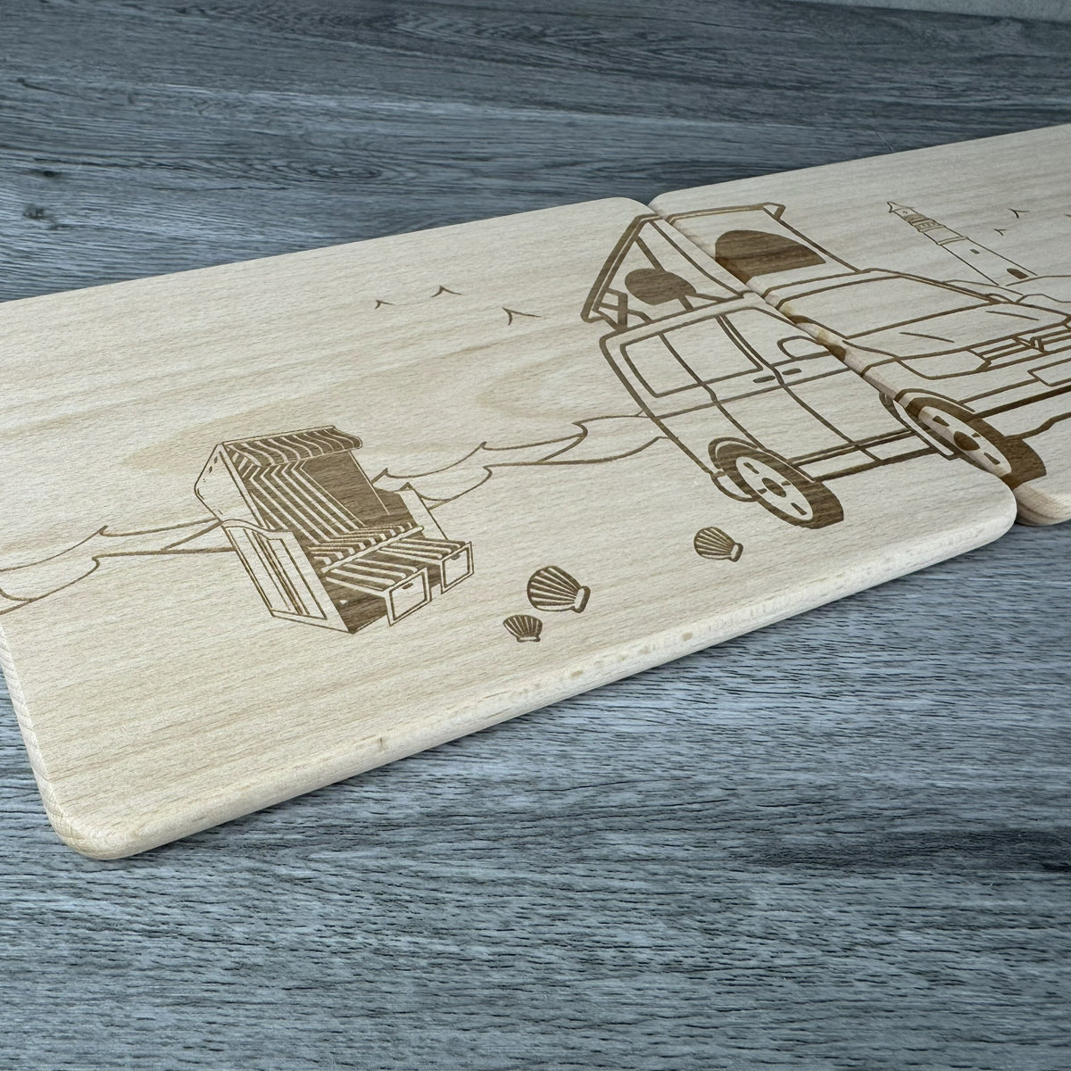 Partnerbrettchen 2er-Set Camper Van Dachzelt am Meer - für echte Campingfans - personalisiert mit Namen