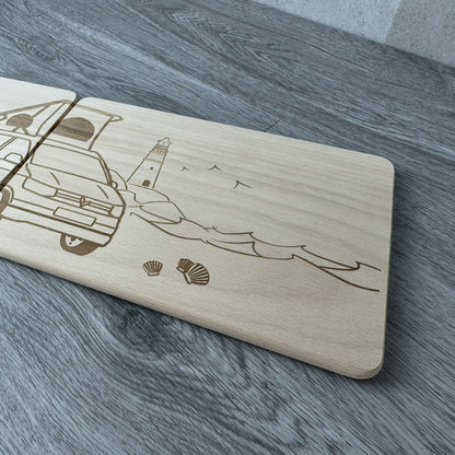 Partnerbrettchen 2er-Set Camper Van Dachzelt am Meer - für echte Campingfans - personalisiert mit Namen