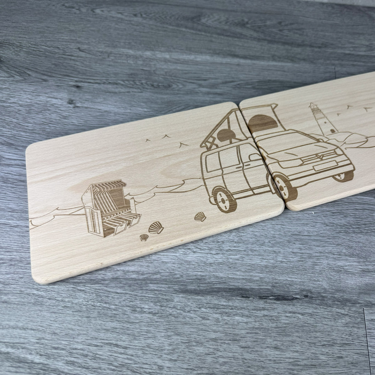 Partnerbrettchen 2er-Set Camper Van Dachzelt am Meer - für echte Campingfans - personalisiert mit Namen