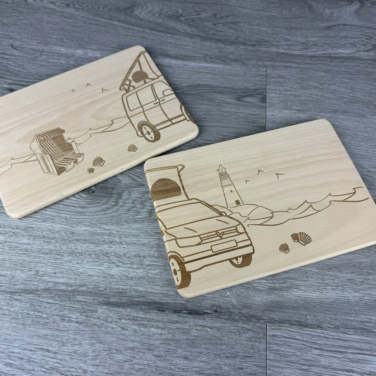 Partnerbrettchen 2er-Set Camper Van Dachzelt am Meer - für echte Campingfans - personalisiert mit Namen