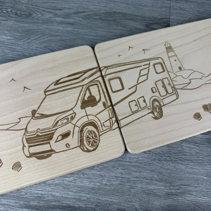 Detailansicht Wohnmobil am Meer, Partnerbrettchen Geschenk für Paare
