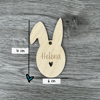 Größe: 10x6 cm - Osteranhänger Hasenohren, mit Name personalisiert, Anhänger für Osterkörbchen, Osternest namentlich kennzeichnen, Geschenkanhänger oder als Platzdeko auf einem Osterbrunchtisch, einem österlich gedeckten Tisch