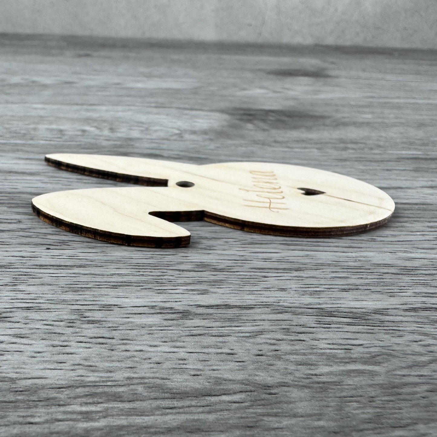 liegende Ansicht, Seite - Osteranhänger Hasenohren, mit Name personalisiert, Anhänger für Osterkörbchen, Osternest namentlich kennzeichnen, Geschenkanhänger oder als Platzdeko auf einem Osterbrunchtisch, einem österlich gedeckten Tisch