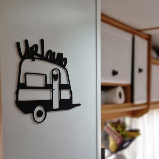 Wandbild Wanddeko Camper Wohnwagen mit Schriftzug Urlaub 