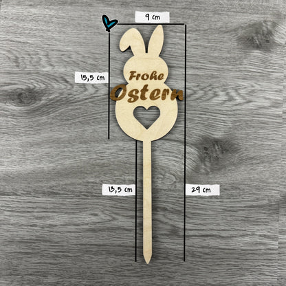 Größe: insgesamt: 29x9cm  - Osterstecker, Hasenform, Frohe Ostern Schriftzug, Blumenstrauß, Blumenstecker, Dekoidee, Ostern, österliche Deko, Geschenkidee zu Ostern 