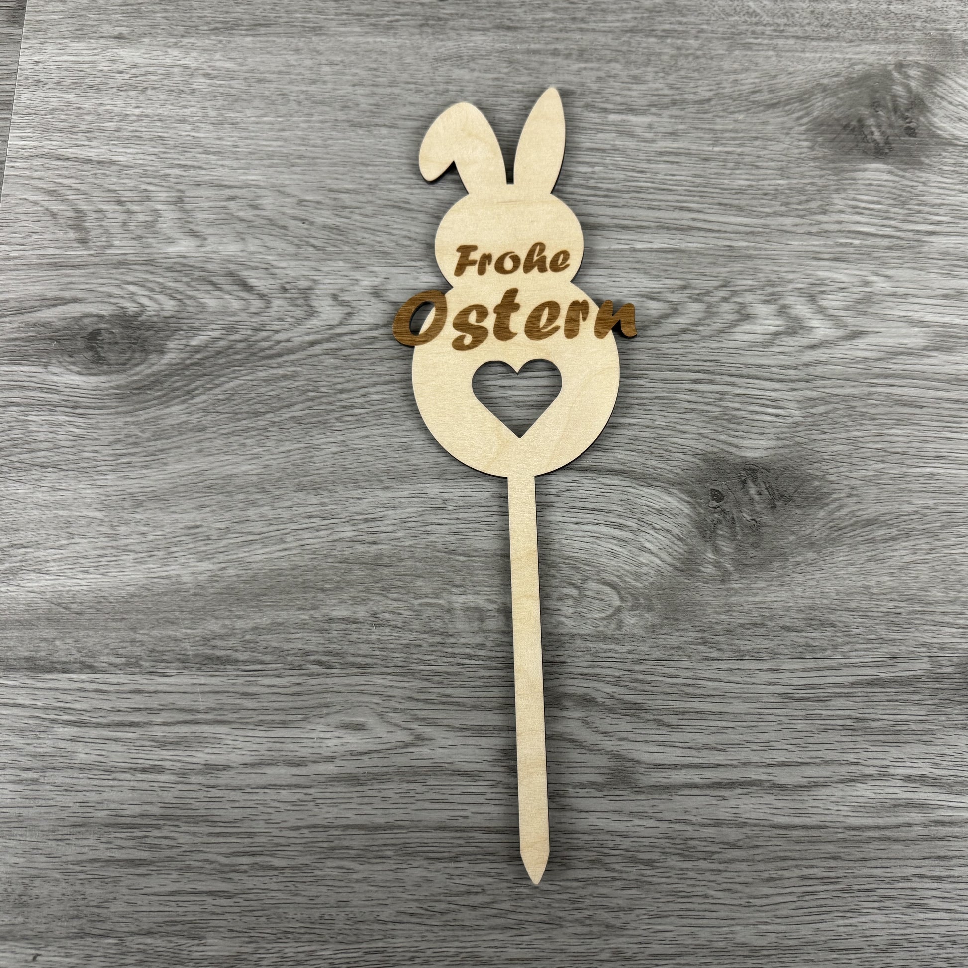 Draufsicht - Osterstecker, Hasenform, Frohe Ostern Schriftzug, Blumenstrauß, Blumenstecker, Dekoidee, Ostern, österliche Deko, Geschenkidee 