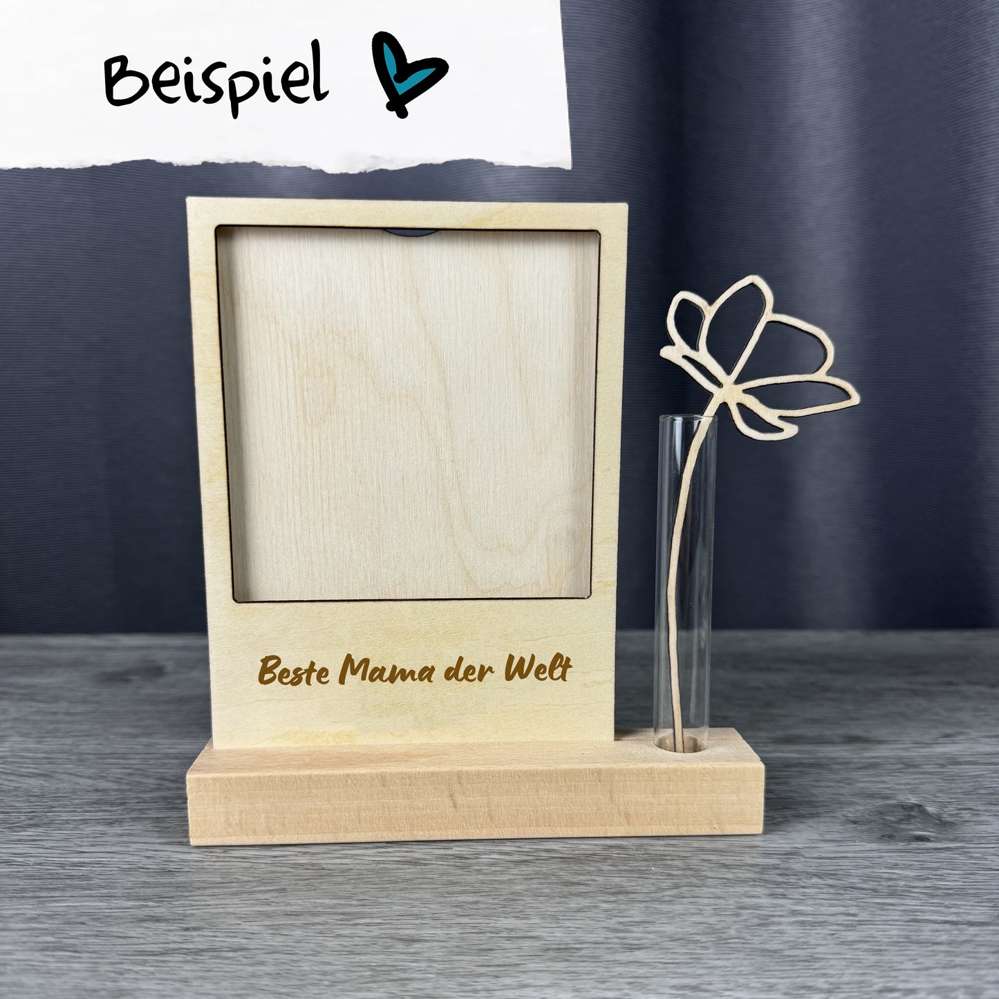 Beispiel Geschenk für Mama, Mutter - Bilderrahmen mit Wunschgravur, Wunschtext, individuelle Gravur auf Holz