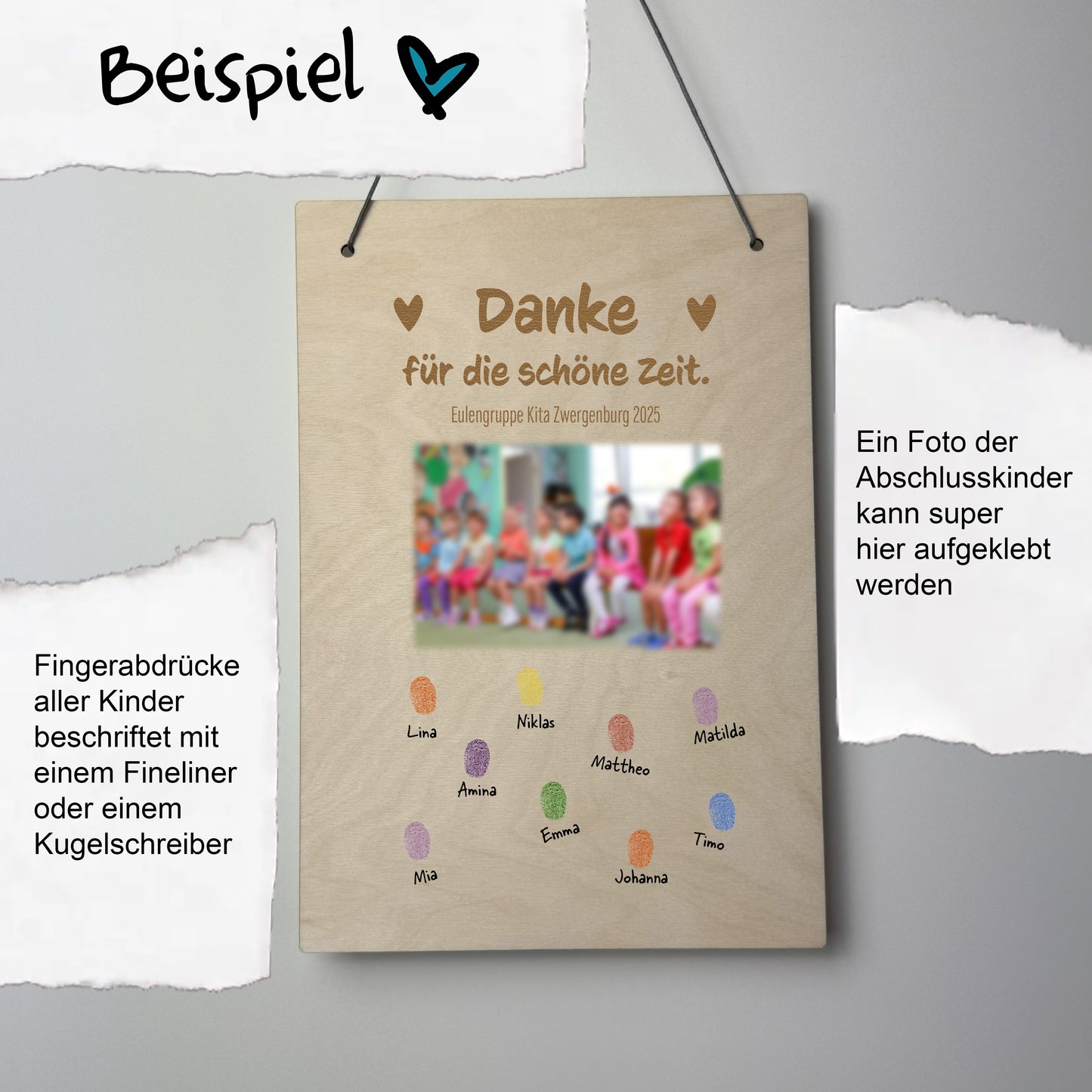 Holzschild Danke 1 - Abschied Kindergarten/Schule - individuell