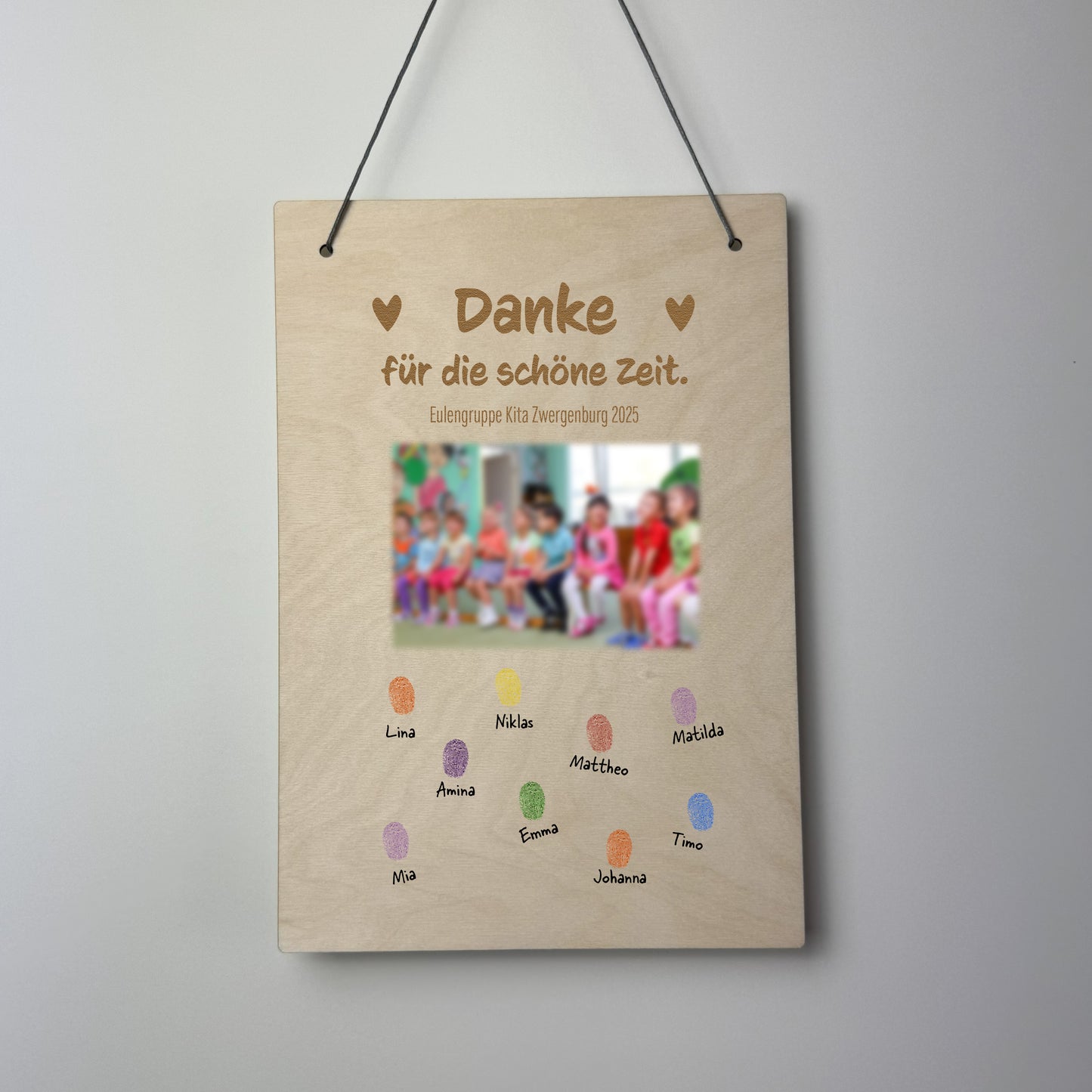 Holzschild Danke 1 - Abschied Kindergarten/Schule - individuell