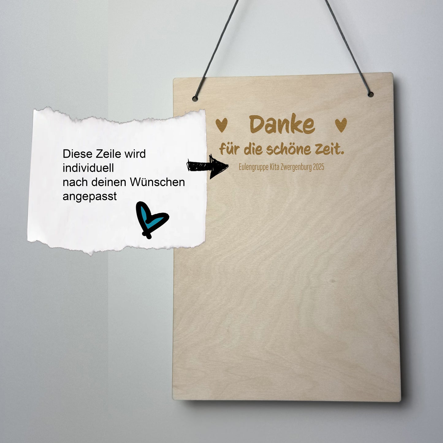 Holzschild Danke 1 - Abschied Kindergarten/Schule - individuell