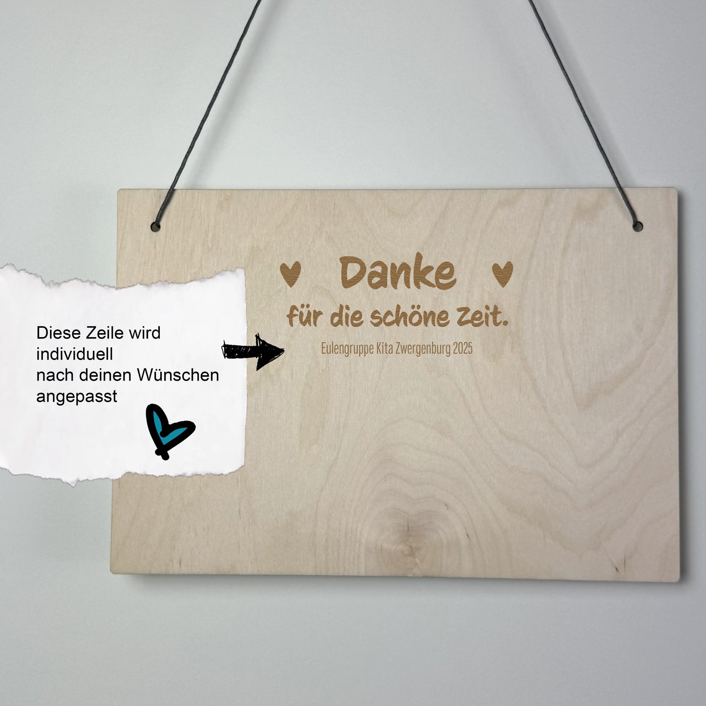 Holzschild Danke 1 - Abschied Kindergarten/Schule - individuell