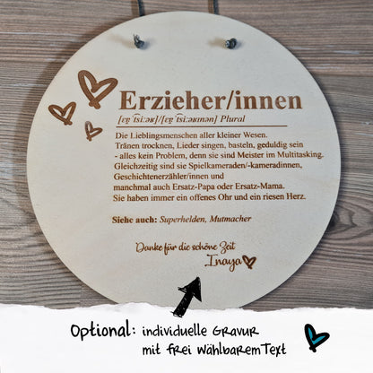 Holzschild Definition "Erzieher/innen" - Deisterwerke