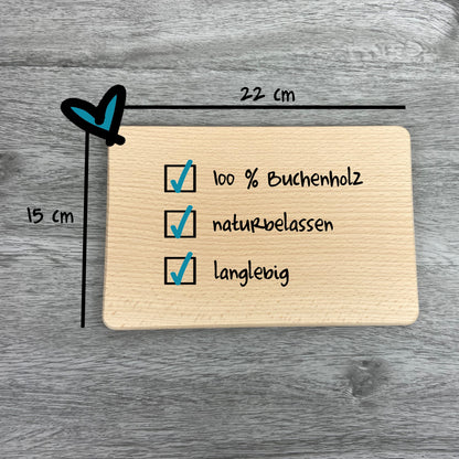 Größe und Eigenschaft Brettchen mit Motiv und Name kleines Äffchen mit Herz in der Hand personalisiert dank individueller Gravur Affe Zootier Geschenkidee für Kinder zum Geburtstag Taufe Geburt Buchenbrett Holz verschiedene Schriftarten zur Auswahl 