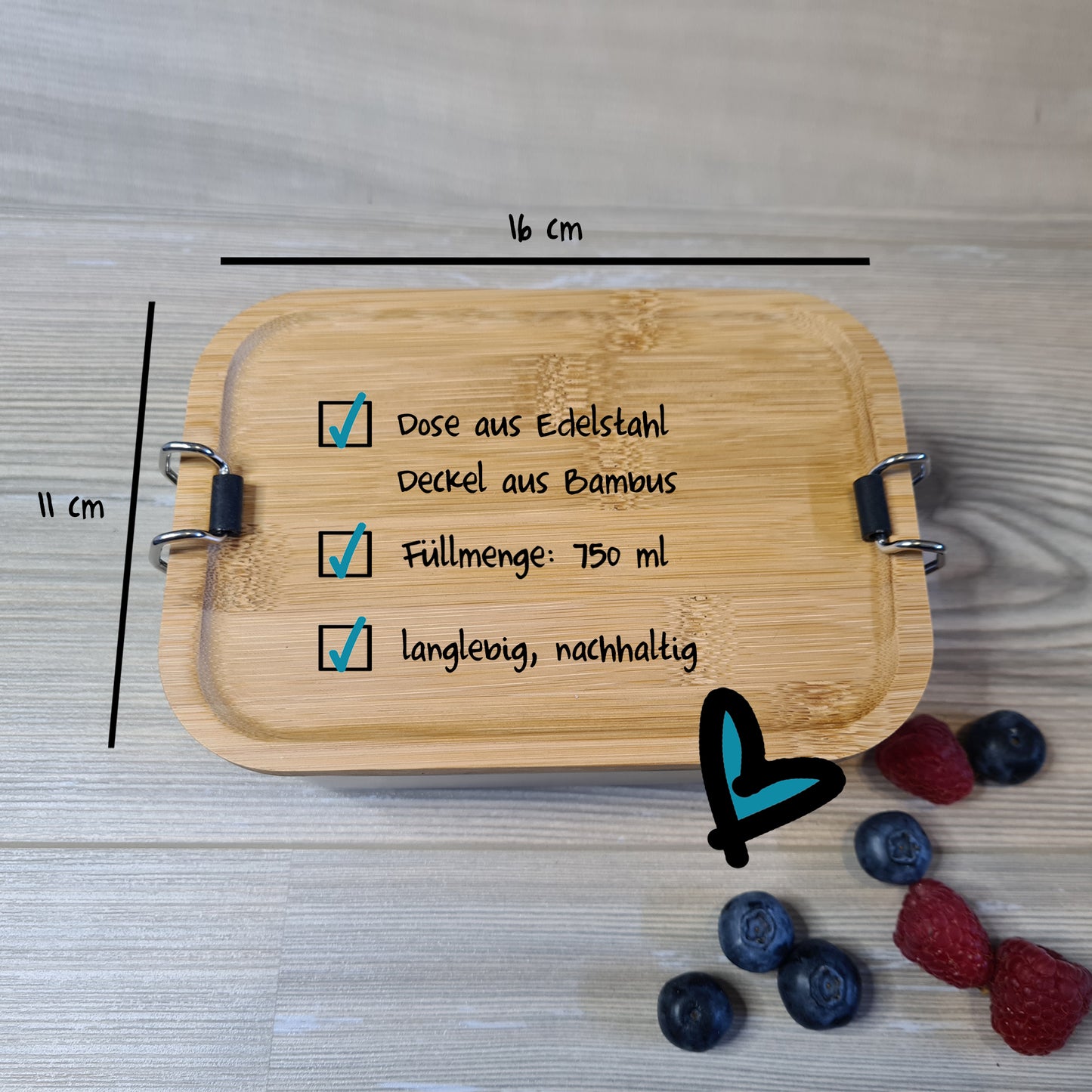 Lunchbox "Pony" - mit Name personalisiert - aus Edelstahl mit Bambusdeckel