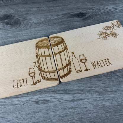 Partnerbrettchen 2er-Set Wein - für Weinliebhaber, Weintrinker - personalisiert mit Namen - Deisterwerke - individuelle Gravur, Geschenkidee, besonderes Geschenk
