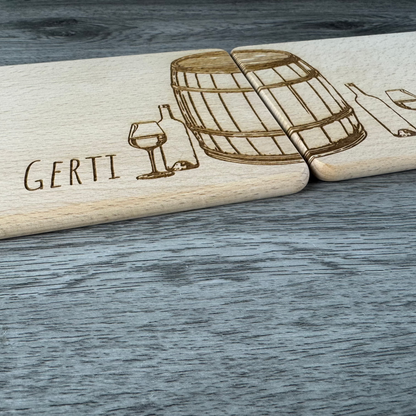 Partnerbrettchen 2er-Set Wein - für Weinliebhaber, Weintrinker - personalisiert mit Namen - Deisterwerke - individuelle Gravur, Geschenkidee, besonderes Geschenk